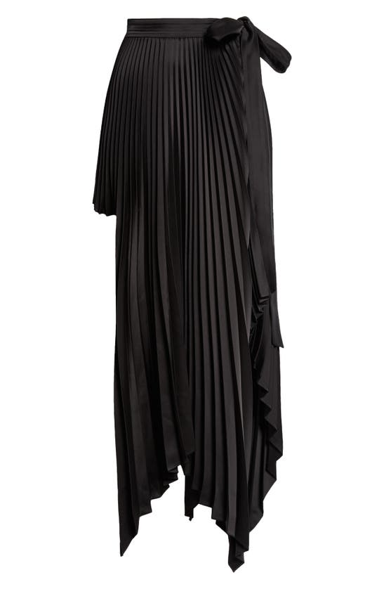 Shop Peter Do Knife Pleat High-low Satin Wrap Skirt In Black
