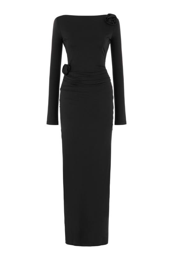 Shop Nocturne Wide Collar Long Dress In Black