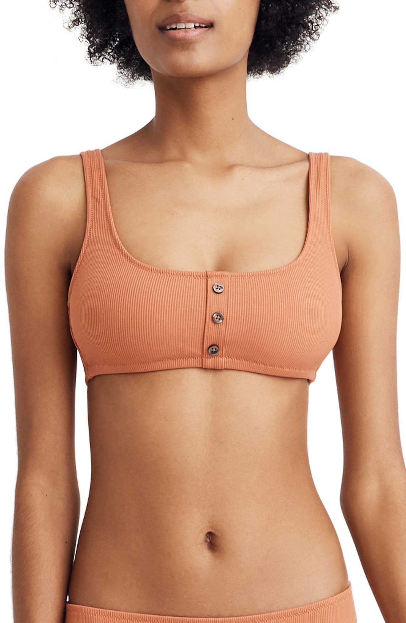 Madewell Second Wave Ribbed Henley Bikini Top, Red