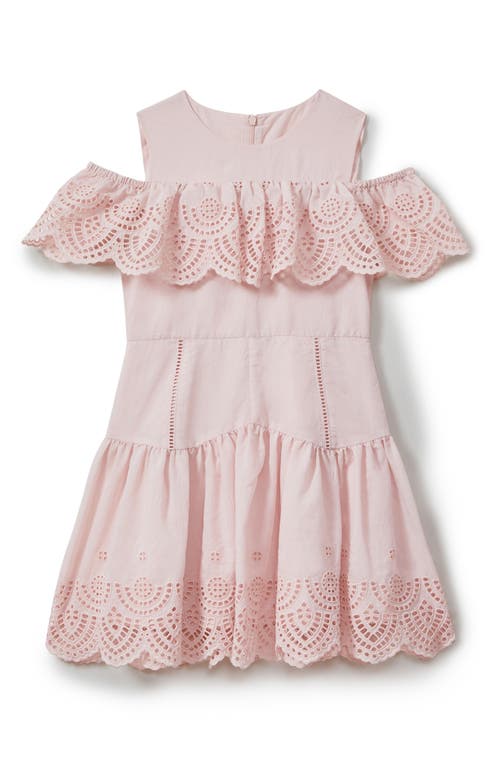 Reiss Kids' Jazz Sr. Eyelet Cold Shoulder Tiered Dress Pink at Nordstrom,