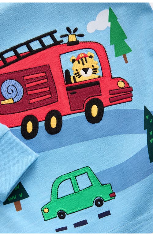 Shop Next Kids' Fire Truck Appliqué Long Sleeve Cotton Graphic T-shirt In Blue