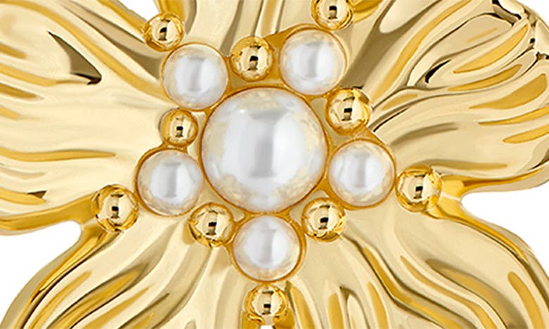 Shop Ted Baker Petaria Imitation Pearl Flower Statement Drop Earrings In Gold Tone Pearl