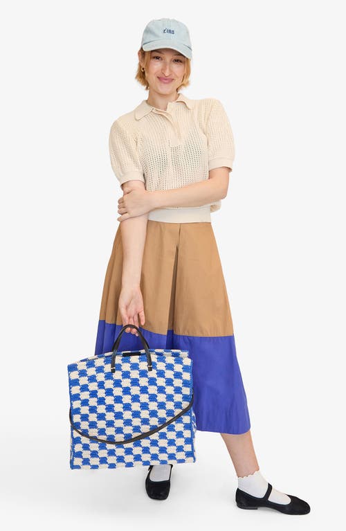 Clare V Summer Simple Tote Cobalt & Cream Crochet Checker In Cobalt/cream Crochet Checker