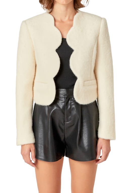 English Factory Scalloped Wool Blend Crop Jacket In Off White