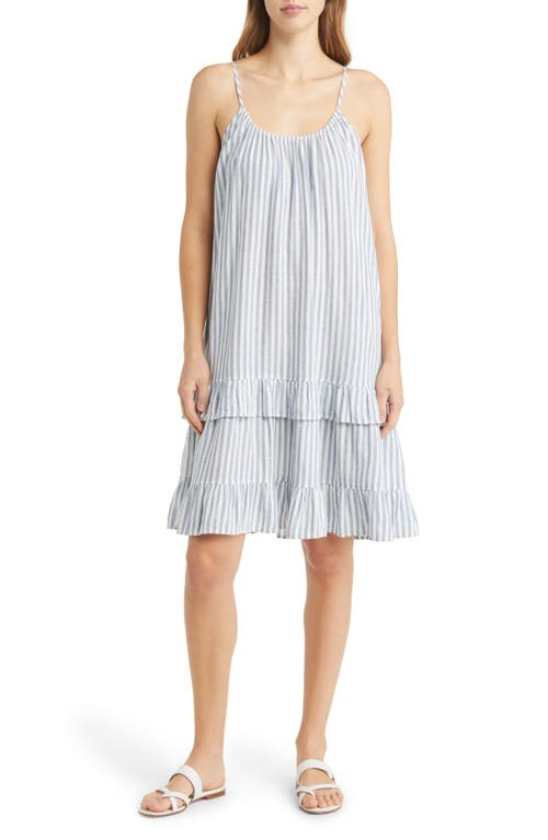 caslon(r) Stripe Ruffle Linen Blend Dress in Blue- Ivory Brianne Stripe