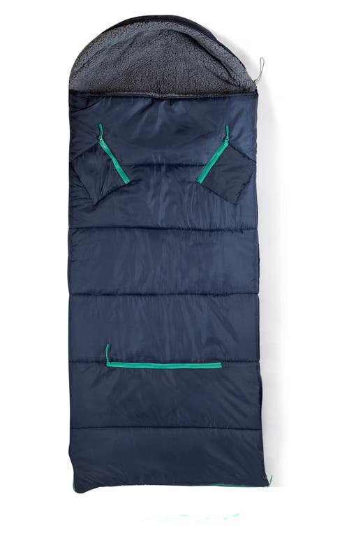 Mimish Kids' Sleep-n-pack Faux Shearling Lined Sleeping Bag Backpack In Dark Navy/stormy Grey