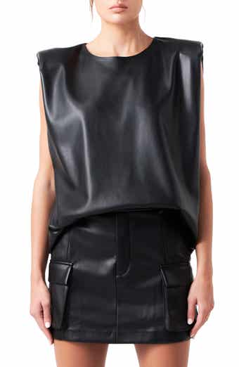 VICI Collection Fairfax Ruched Faux Leather Crop Shirt