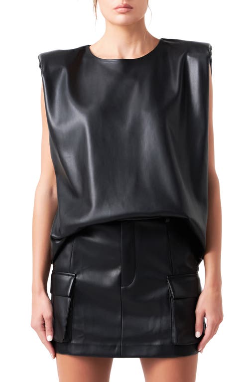 Grey Lab Padded Shoulder Blouson Top Black at Nordstrom,