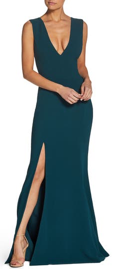 Sandra plunge crepe trumpet sales gown dress the population