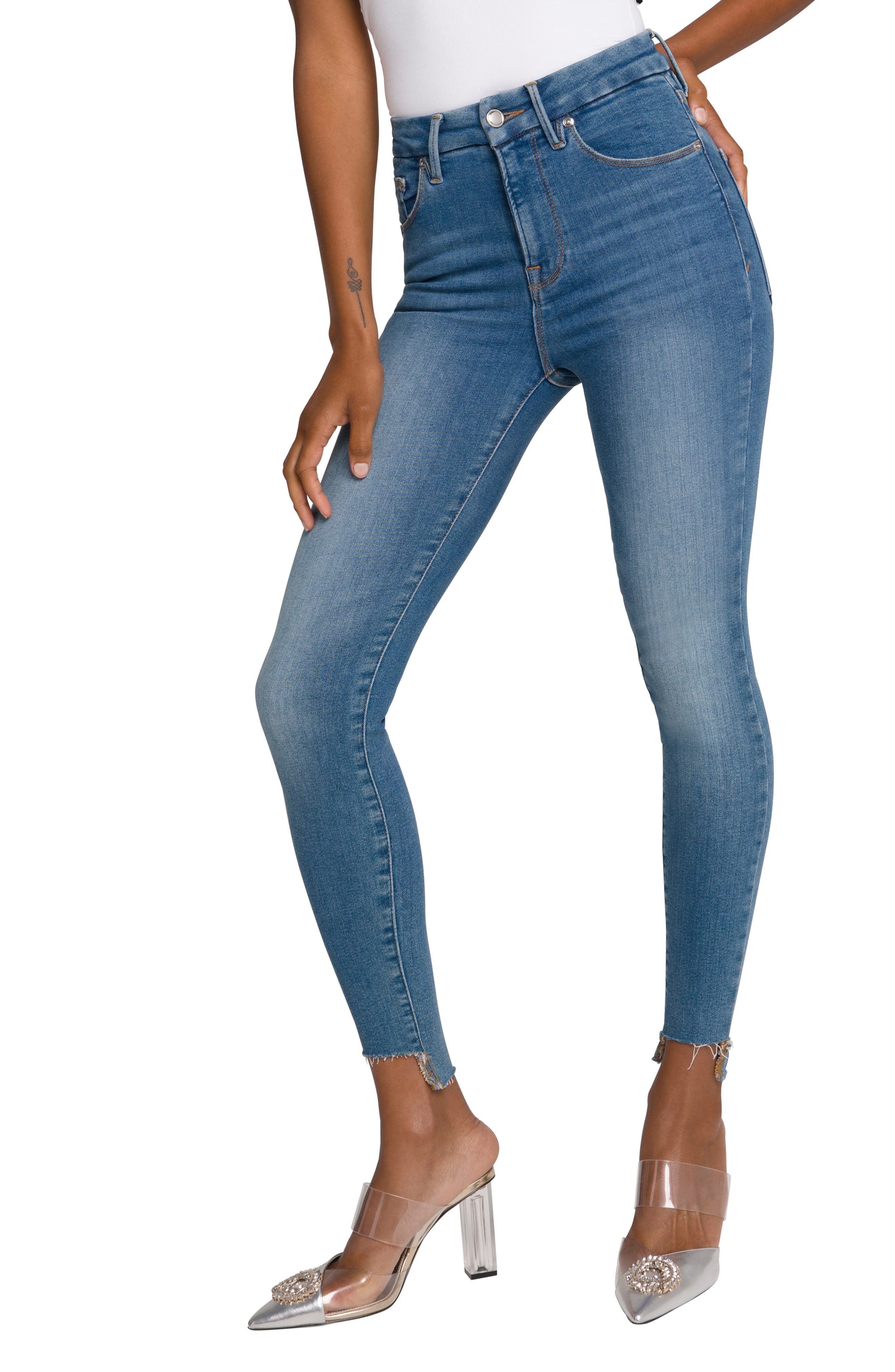 the high waist step hem slim boy jeans