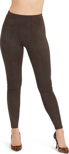 $149 Chaps Women's Brown Stretch Faux Suede Leggings Mid Rise