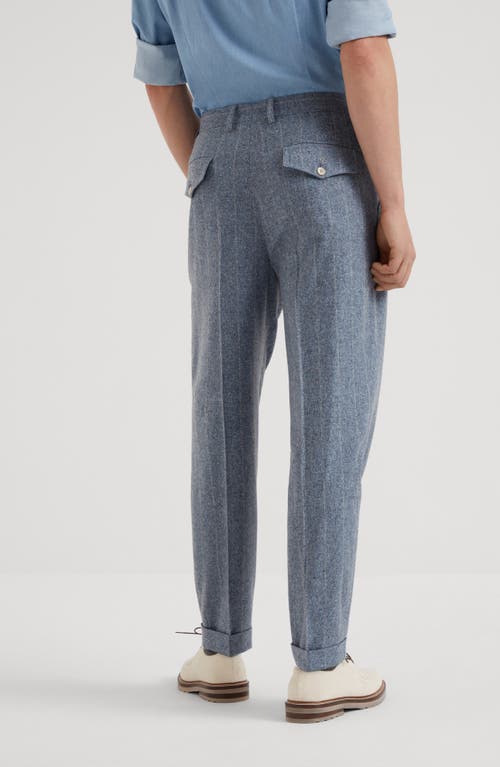 Shop Brunello Cucinelli Leisure Fit Trousers With Double Pleats In Azure