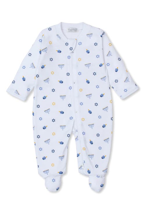 Kissy Kissy Hanukkah Print Pima Cotton Zip Footie in Blue 