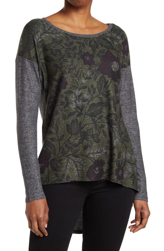 Go Couture Boatneck Hi-low Tunic Sweater In Charcoal Print 2