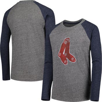 Men's Majestic Threads Heathered Gray/Navy Boston Red Sox Current Logo  Tri-Blend 3/4-Sleeve Raglan T-Shirt