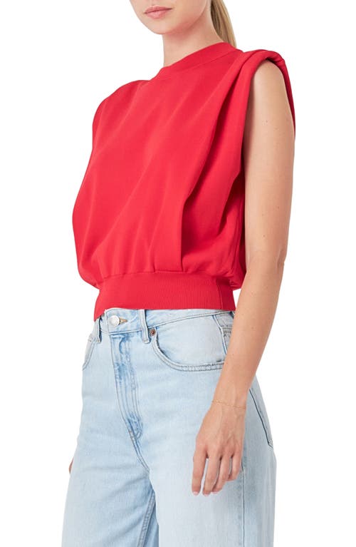 Shop Endless Rose Power Shoulder Sleeveless Blouson Top In Red