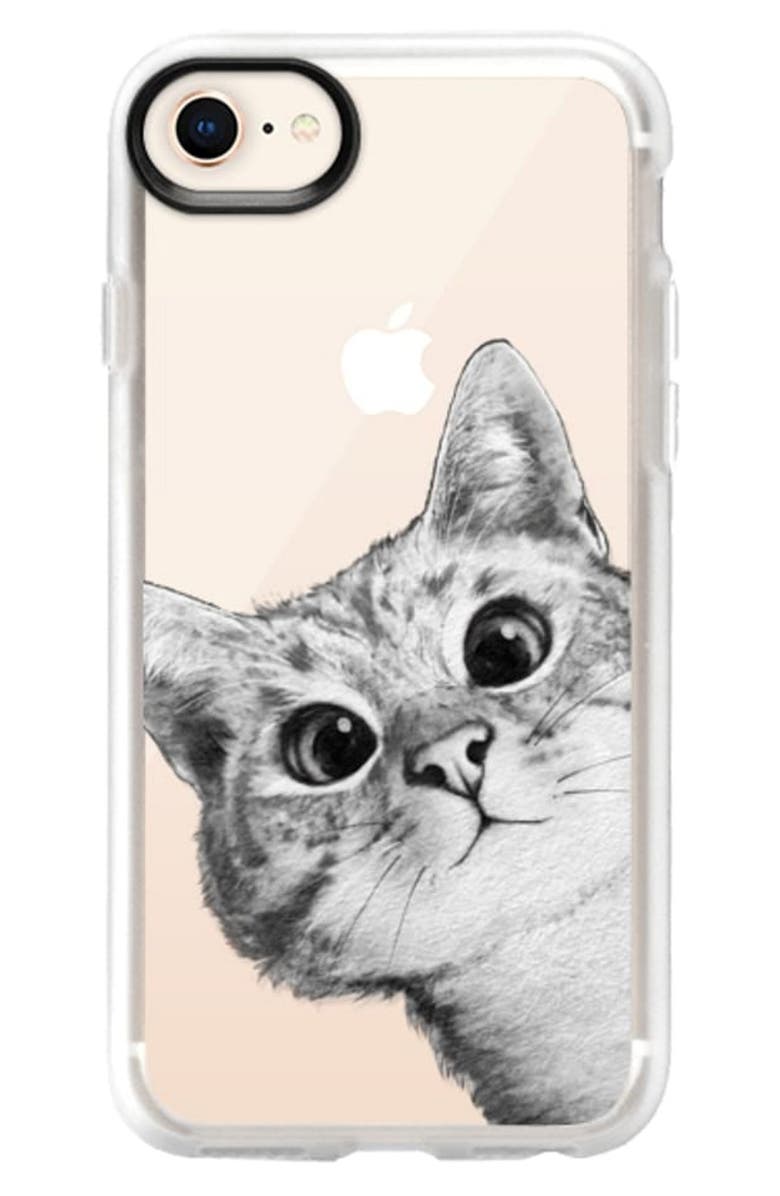 CASETIFY Peekaboo Cat iPhone Case, Main, color, BLACK / WHITE
