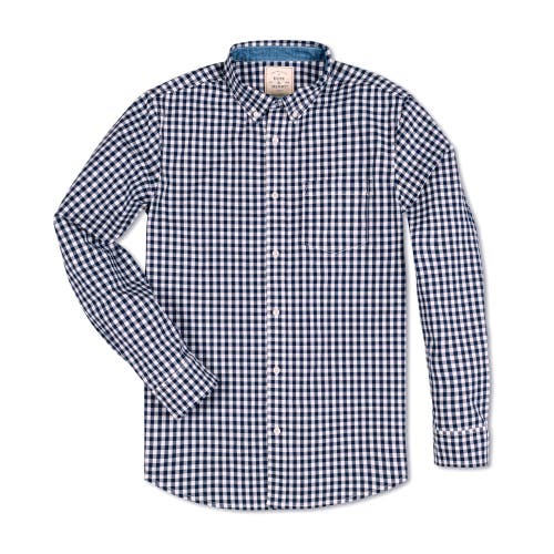 Hope & Henry Organic Stretch Poplin Shirt In Navy Gingham
