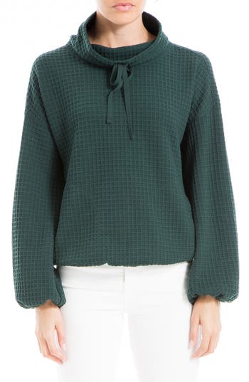 Max Studio Funnel Neck Waffle Knit Pullover In Deep Petrol