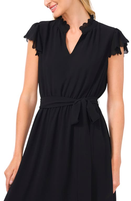 Shop Cece Scallop Trim Chiffon Midi Dress In Rich Black