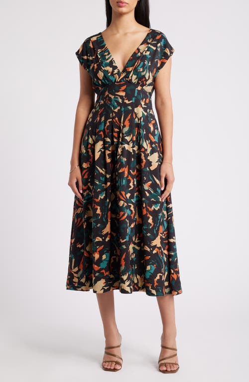 Chelsea28 Abstract Print Midi Dress In Black Multi Grey Strokes