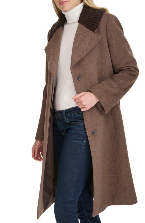 Cole Haan Signature Slick Shawl Lapel Mixed Media Wool Blend Coat In Portobello