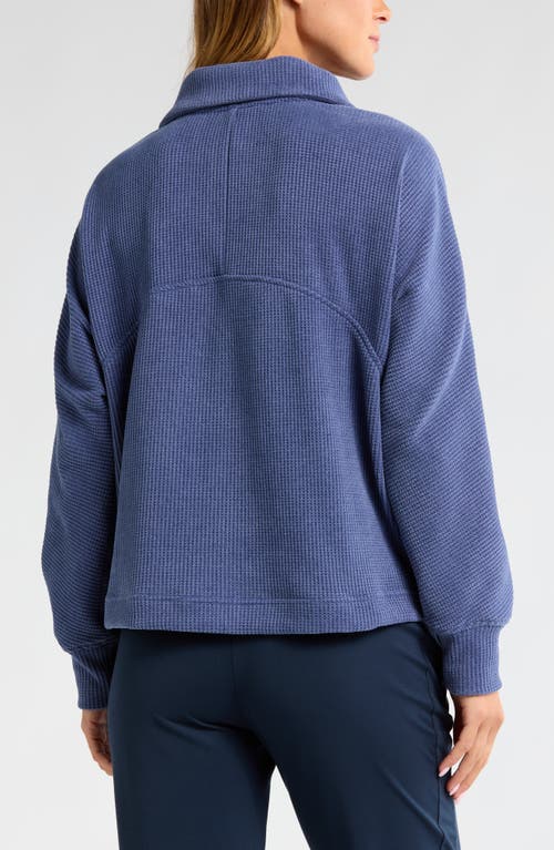 Shop Zella Half Zip Waffle Stitch Sweatshirt In Blue Indigo Marl