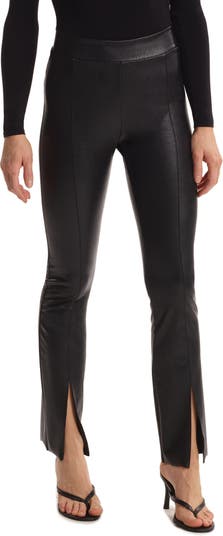 Petite Black Faux Leather Split Hem Seam Detail Skinny Pants