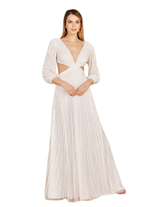 Shop Lara New York Long Sleeve Cut Out Wedding Dress In Ivory