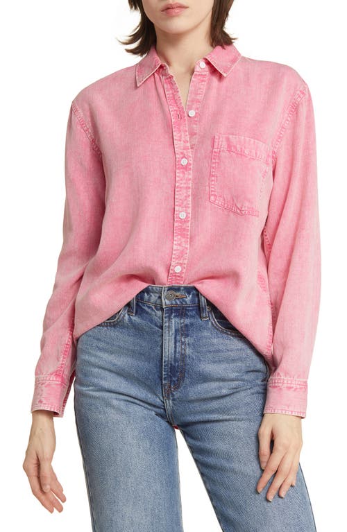 Rails Barrett Lyocell & Linen Button-Up Shirt in Vivid Pink at Nordstrom, Size Medium