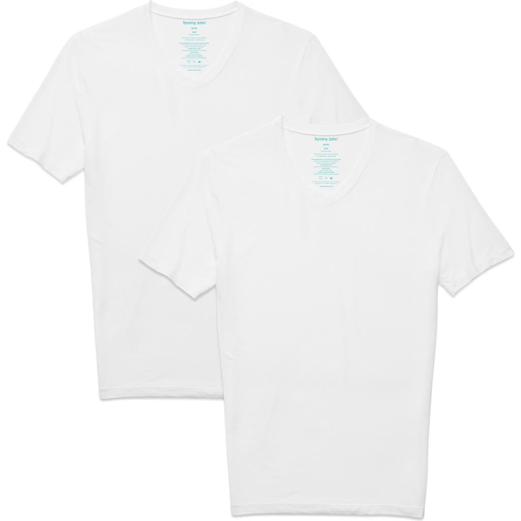 Tommy John 2-pack Second Skin Slim Fit High V-neck Undershirts In White/white
