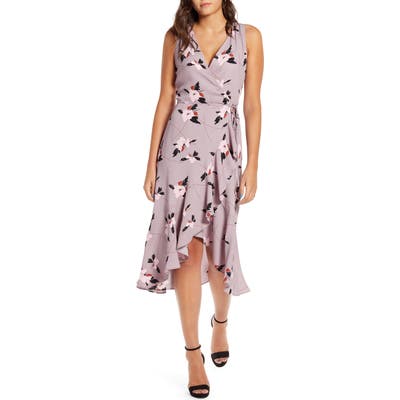 Leith Flounce Wrap Midi Dress, Purple