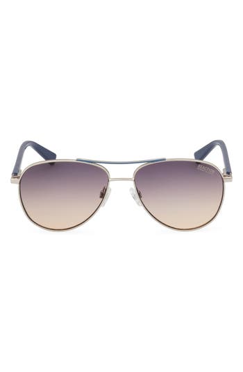 Shop Kenneth Cole 57mm Gradient Pilot Sunglasses In Shiny Light Nickeltin/blue