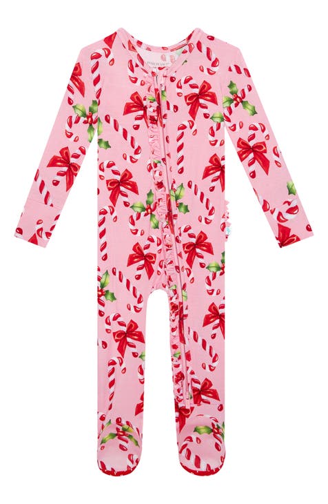 Pink Pastel Butterfly Print Knit Zipper Pajamas