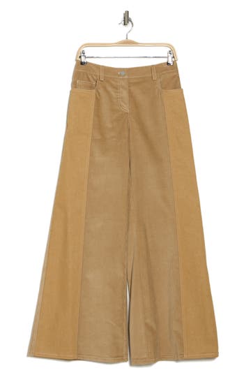 Twp Contrast Panel Wide Leg Pants In Camel
