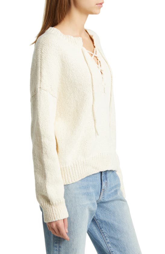 Shop The Great The Lace-up Cotton Sweater In Bone