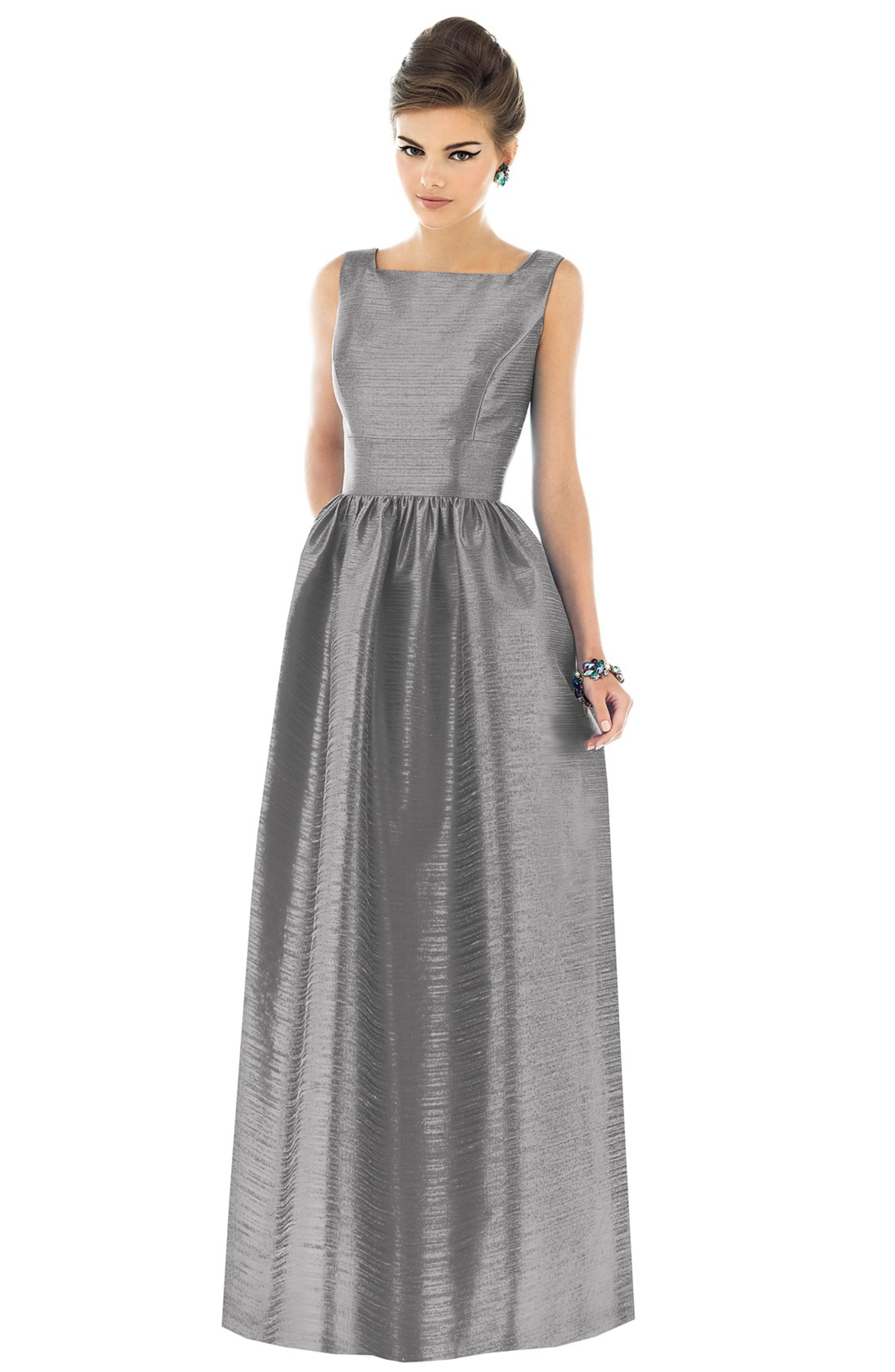 Alfred Sung Square Neck Dupioni Full Length Dress | Nordstrom
