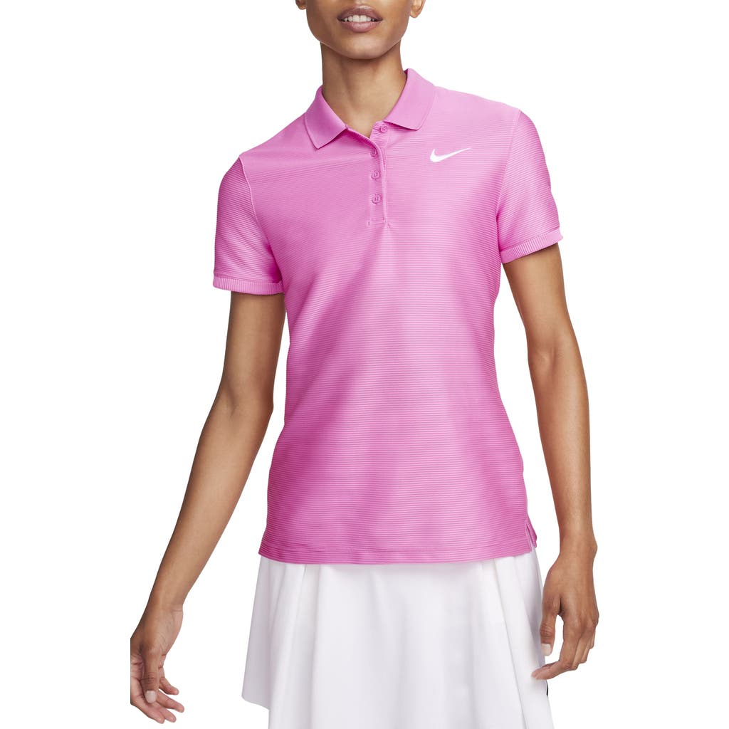 Nike Victory Dri-fit Ottoman Knit Golf Polo In Playful Pink/white
