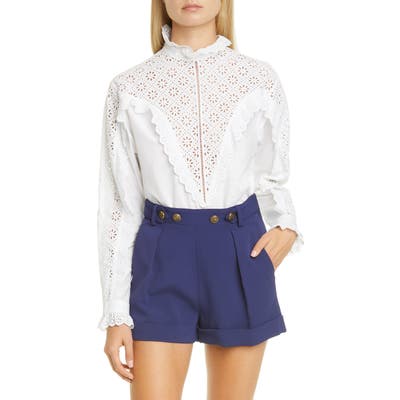 Philosophy Di Lorenzo Serafini Eyelet Ruffle Cotton Poplin Blouse, 8 IT - White
