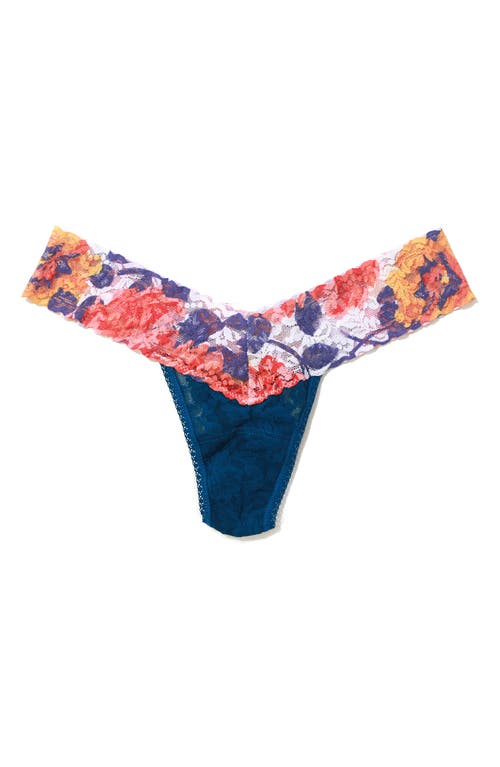 Shop Hanky Panky Signature Lace Low Rise Thong In Oxford Blue/sunrise Blossom