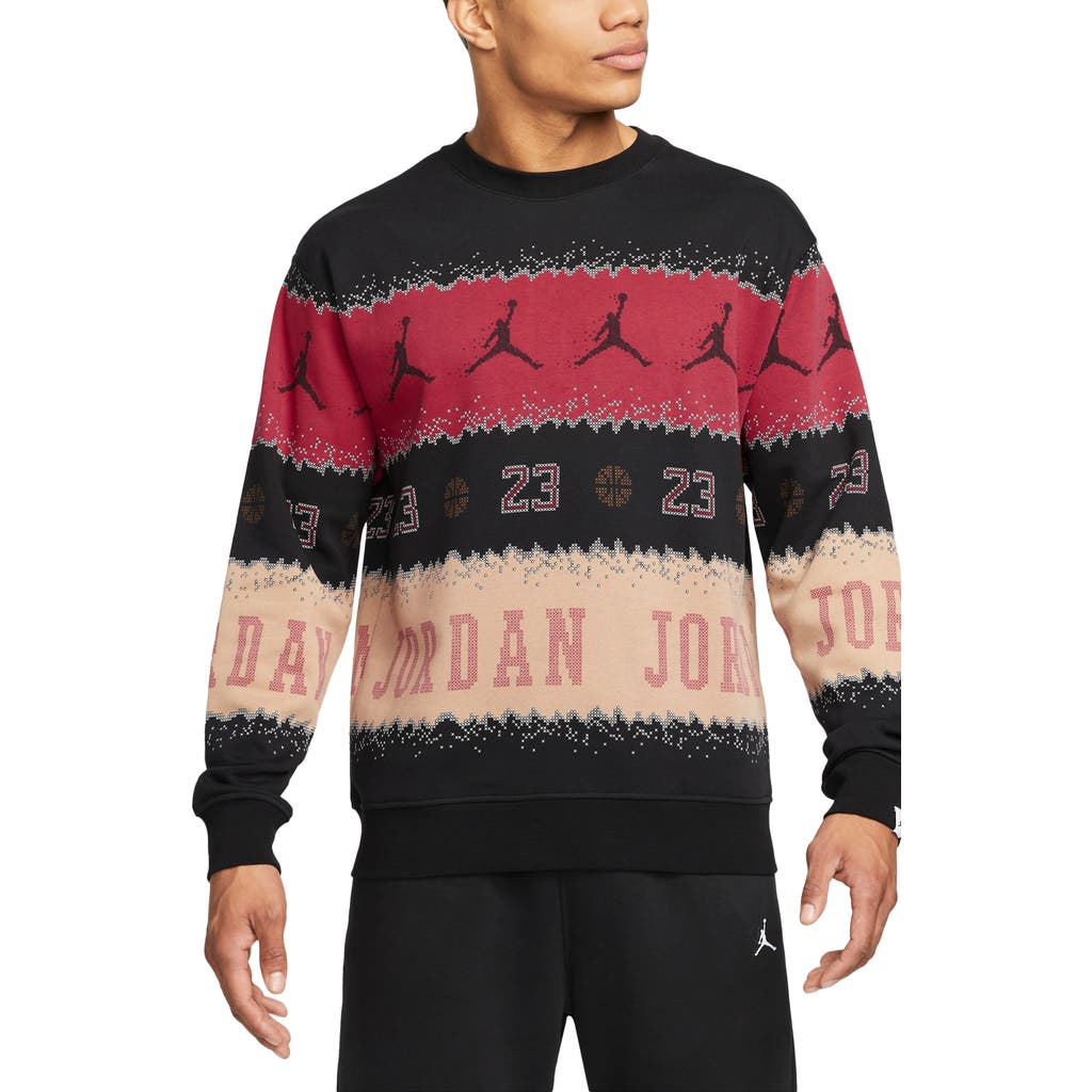Jordan Essentials Holiday Fair Isle Crewneck Sweatshirt In Gym Red/black