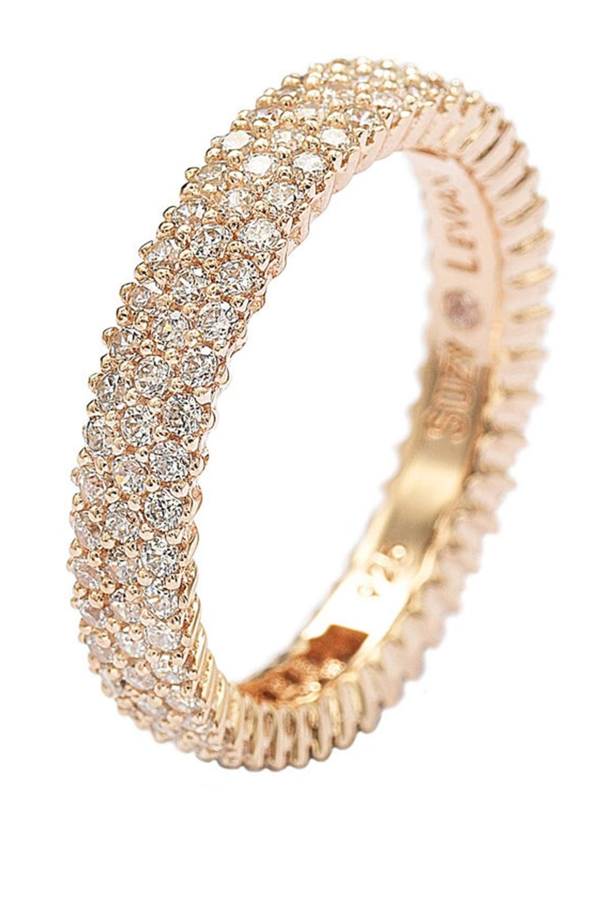 Suzy Levian 14k Rose Gold Plated Sterling Silver Micro-pave White Cz Eternity Band Ring In Light/pastel Pink