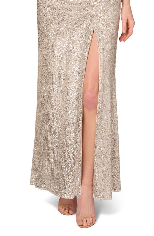 Shop Aidan Mattox By Adrianna Papell Ruched Stretch Sequin Gown<br> In Champagne/silver