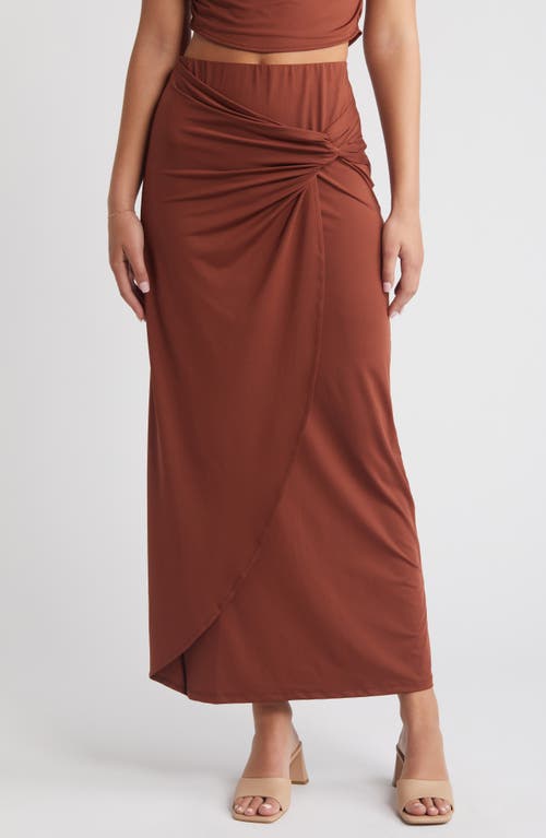 Something New Mila Side Twist Maxi Skirt In Brown