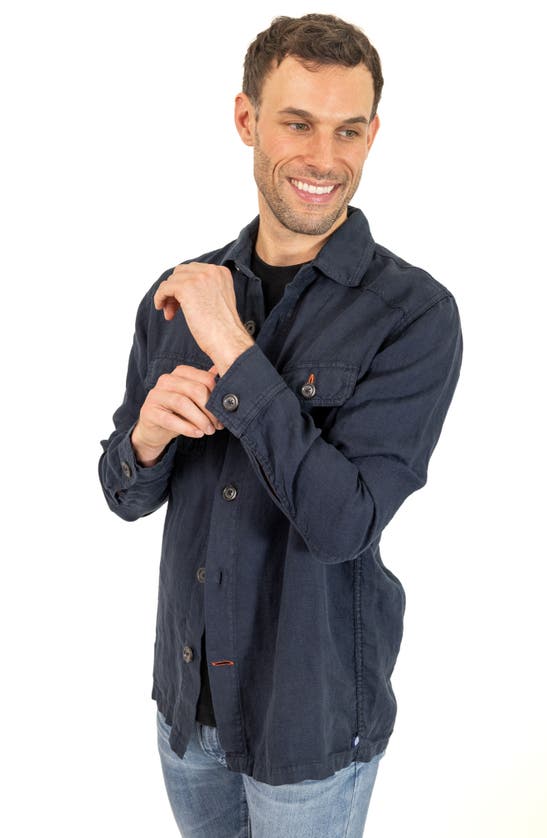 Shop Pino By Pinoporte Linen Overshirt In Navy