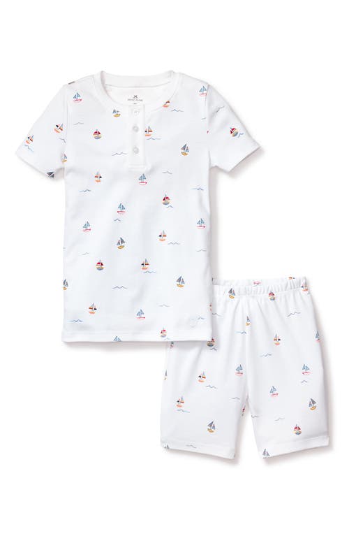 Petite Plume Kids' Print Fitted Two-Piece Pima Cotton Short Pajamas White at Nordstrom