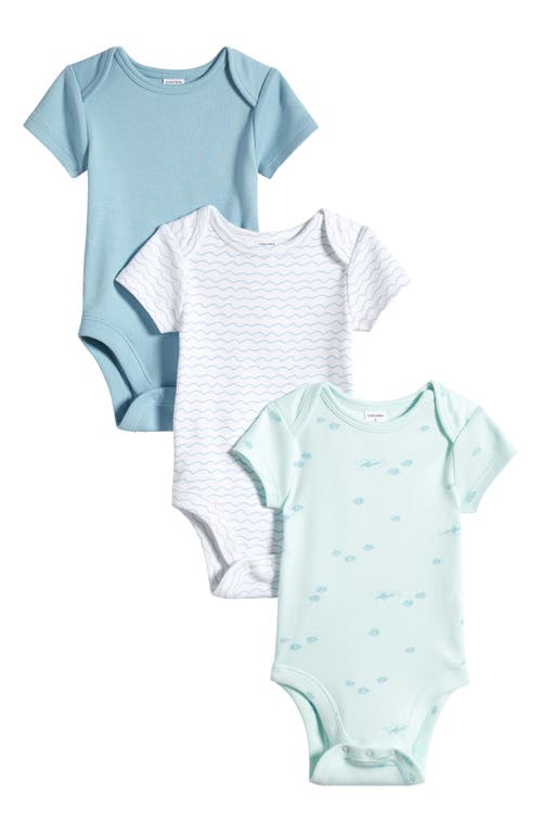 Shop Nordstrom Assorted 3-pack Cotton Bodysuits In Blue- White Shark Pack