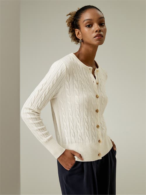 Lilysilk Cable-knit Cashmere Crewneck Cardigan In White