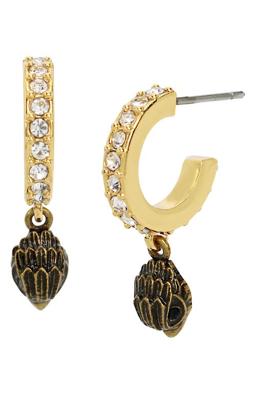 Shop Kurt Geiger London Micro Eagle Head Huggie Drop Earrings In Crystal/yellow Gold