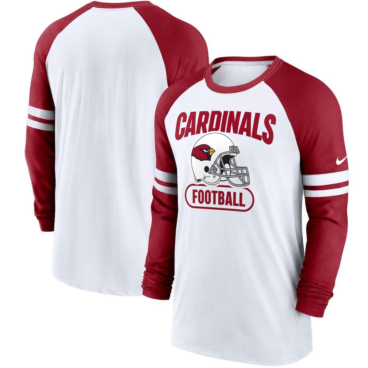 きれい ナイキ Tシャツ トップス メンズ Men's White, Cardinal Arizona Cardinals Throwback  Raglan Long Sleeve T-shirt White, Cardinal